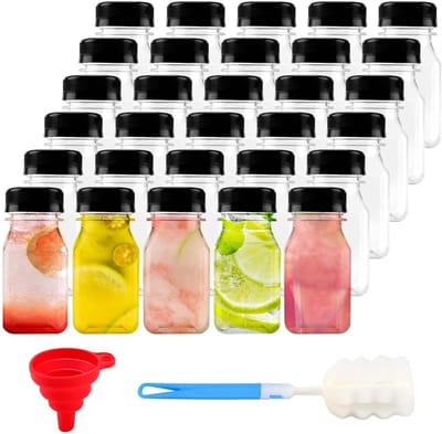 Set van 30 vierkante plastic sapflessen met zwarte deksel, ideaal voor sap, melk, smoothies en koffie opslag