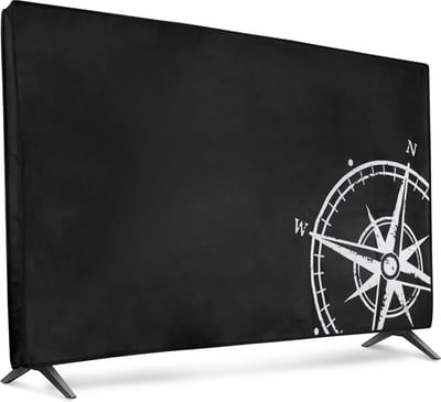 kwmobile tv hoes voor 49-50" TV cover - Beschermhoes voor televisie - Voor binnengebruik - Vintage Kompas design in wit / zwart