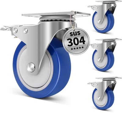 Dailygoods- Wielen 100 mm - Zwenkwielen set van 4 - Roestvrij staal - Capaciteit 800 kg - Hittebestendig - Geschikt voor vochtige omgeving - Meubelwielen