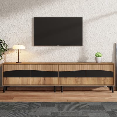 REDOM - Tv-Meubel - 4 Kasten - Symmetrisch Ontwerp - Voor Woonkamer - Spaanplaat - Naturel En Zwart - 180 X 40 X 50 Cm