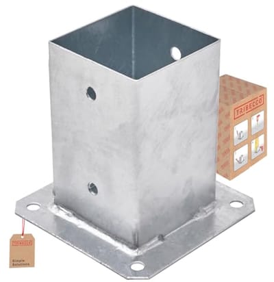 Grondanker met plugplaat voor vierkante houten palen 91 x 91 mm - 150 mm hoog, verzinkt staal - Bevestiging voor carports, hekken en poorten
