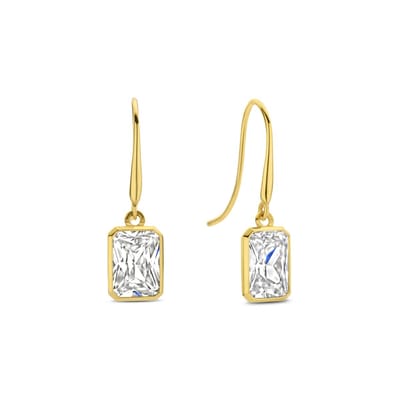 New Bling 9NBG-0737 Gouden oorbellen met Zirkona - Oorhanger - Rechthoek - 7x5mm - Zirkonia - 2cm Lengte - 14 Karaat - Goud