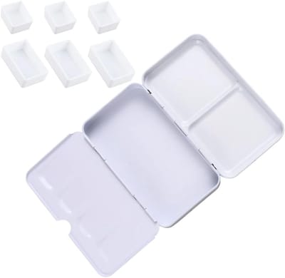 Lege Waterverfdoos met 12 Halve Containers en 8 Emmers voor Studenten en Reizen, Ideaal voor Aquarelverf, Zwart, 12.5 x 7 x 2.2 cm