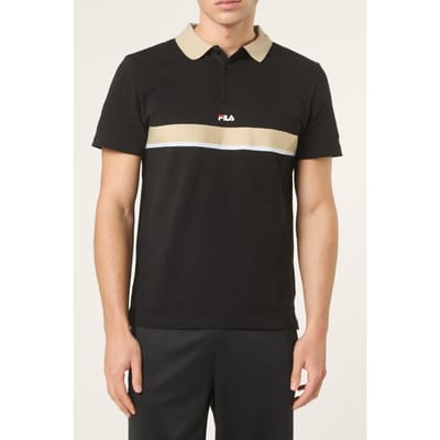 FILA Sagano Relaxed Taped Polo Shirt Black Maat: S | Poloshirts Outlet | Heren | Zwart