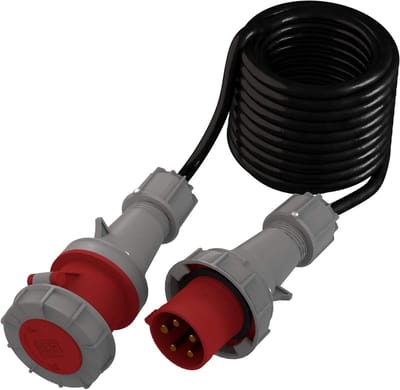 CEE Verlengkabel - Krachtstroomkabel Stekker - Stroomvoorziening Buiten - Waterdicht IP67 - 20m 63A 400V - Rood