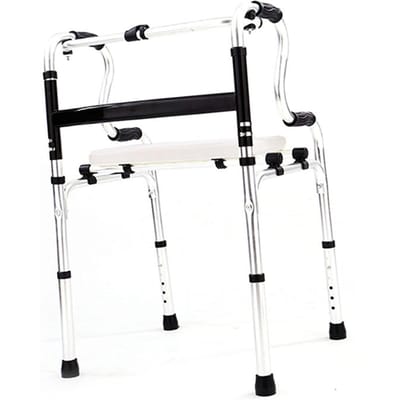 Marcheur pliant en alliage d'aluminium, support Portable, aide à la récupération réglable, marcheur pliant pour personnes âgées Seat plate white