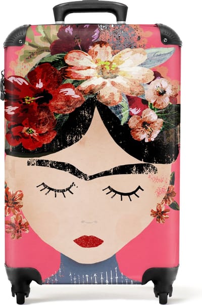 NoBoringSuitcases.com - Koffer - Frida Kahlo - Vrouw - Vintage - Bloemen - Kunst - Past binnen 55x40x20 cm en 55x35x25 cm - Trolley handbagage - Valiezen met wieltjes volwassenen - Reiskoffer op wielen - Rolkoffer lichtgewicht