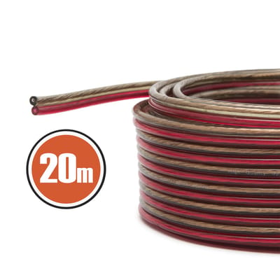 Speakerkabel 2x 0,5 mm² OFC – 20 Meter – Transparant Rood/Zwart – Audio Kabel voor Speakers & Geluidssystemen 1 Stuks [NX20026X20]