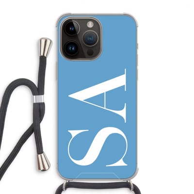Gepersonaliseerd - Case Company® - Hoesje met koord geschikt voor iPhone 14 Pro Max hoesje met Koord - Monogram N°2 - Telefoonhoesje met Zwart Koord - Extra Bescherming aan alle Kanten en Over de Schermrand