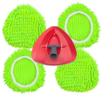 Geschikt voor O-Cedar/Vileda spinmop accessoires - Universele mopkoppen - Chenille moppen - Vervangkoppen - 4 groene mopkoppen + 1 onderkap