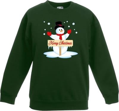 Groene kersttrui met sneeuwpop voor jongens en meisjes - Kerstruien kind 98/104