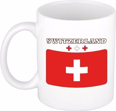 Bellatio Decorations koffie mok - Zwitserland - vlag print - 300 ml - wit - keramiek - Supporters fan artikelen - Landen beker