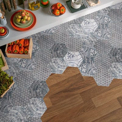 Antislip vloerstickers met beschermlaag - PALOMA vloertegels - 60x135cm - 10 zeshoekige stickers 30x26cm