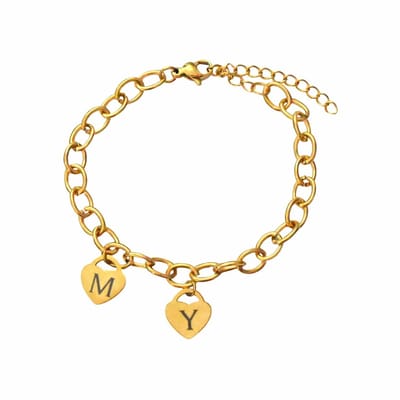 Schakelarmband Hart met 2 Initialen Goud