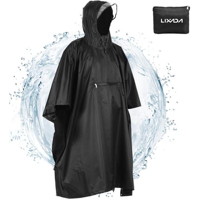 Lixada Regenponcho met capuchon Waterdichte regenjasjas Fietsregenhoes voor buiten kamperen wandelen zwart