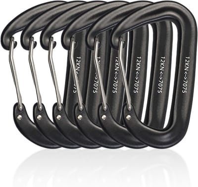 6 stuks zware belasting karabijnhaken - Aluminium, 12 kN, perfect voor klimmen, camping en rugzakreizen