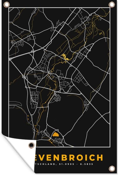 Muurdecoratie Stadskaart – Plattegrond – Duitsland – Goud – Grevenbroich – Kaart - 120x180 cm - Tuinposter - Tuindoek