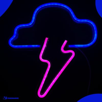 Neon Lamp - Wolk Bliksem Blauw / Roze - Dimbaar - Incl. Ophanghaakjes - Neon Sign - Neon Verlichting - Neon Led Lamp - Wandlamp