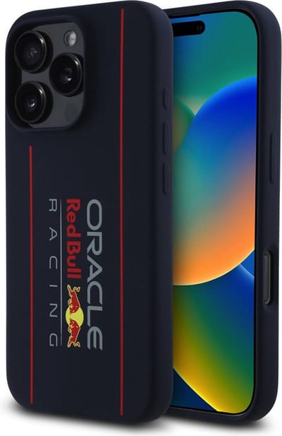 Red Bull Racing Silicone Oversize Vertical Logo Back Cover hoesje met MagSafe voor Apple iPhone 16 Pro - Donkerblauw