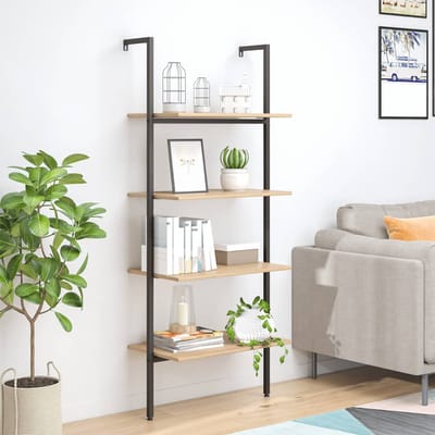 vidaXL - Ladderrek - met - 4 - schappen - 64x35x152,5 - cm - lichtbruin - en - zwart