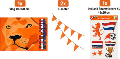 Holland Feestpakket WK 2026 – Vlag, Raamstickers & Vlaggenlijn