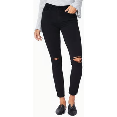 PAIGE Hoxton Ankle Otsm Slit Raw Hem Black Dawn Destructed Maat: W23 | Slim Jeans Outlet | Dames | Zwart