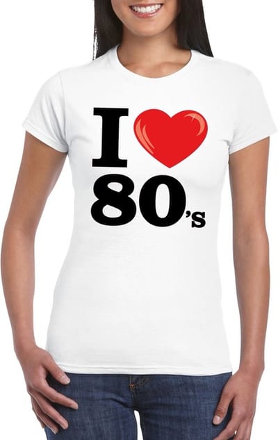 Bellatio Decorations Disco T-shirt dames - I love 80s - wit - eighties thema party S