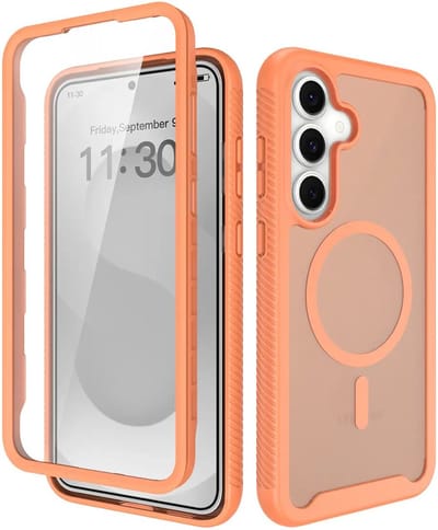 Hoesje met Ingebouwde Screenprotector Geschikt voor Samsung Galaxy S25 FE - Compatibel met MagSafe / Qi2 - Full Protect - Schokbestendige Beschermhoes - Case Matte Oranje