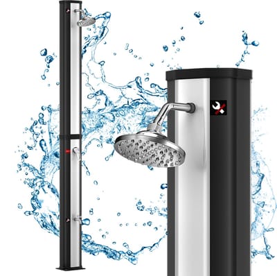 40 Liter Zonnedouche Zonder Stroom, Buitendouche Tuin Zwembad Camping met Regendouchekop en Voetdouche, Warm Water tot 60°C, Zilverkleurig – NAIZY