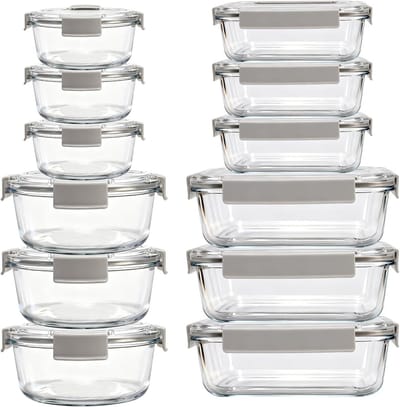 Glazen Voedselcontainers - Bewaarbakjes Set - Maaltijden Voorbereiden - Hittebestendig Glas - 12 Stuks - Doorzichtig