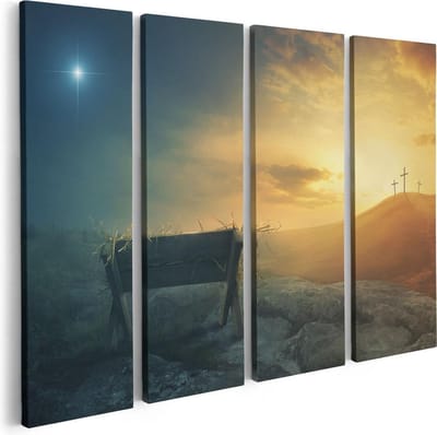 Artaza Canvas Schilderij Vierluik Kribbe en Drie Kruisen  - 80x60 - Foto Op Canvas - Canvas Print