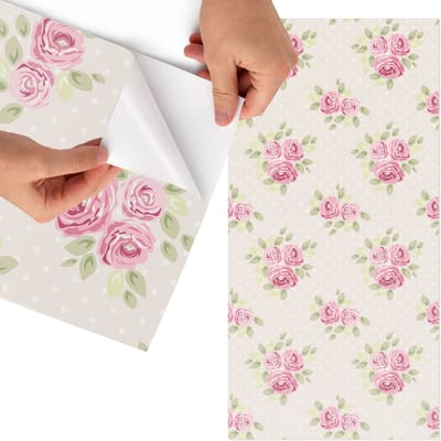 Tulup Meubelfolie - Bloemenpatroon Wrapfolie Keuken - 75x150 cm - Roze Meubelfolie - Meubel Wrap Folie - Vintage Meubelfolie - Plakfolie Meubels - Keuken decoratie - Bloemen en planten