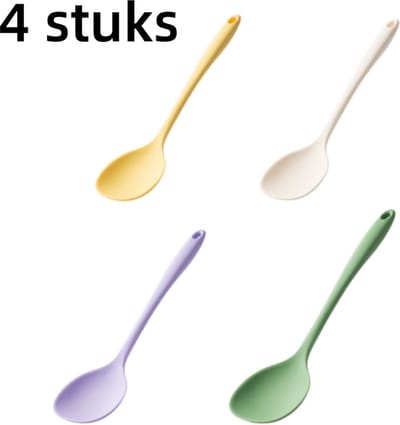 4-delige set - Kooklepel - Soeplepel - Keukenlepel - Saladelepel - Volledig omsloten door siliconenmateriaal - 31,8*7,8 cm - Kleurrijk