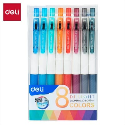 Deli gelstiften 0,5 mm, schrijfwaren voor kantoor en school, 8 kleuren, set van 8