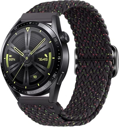 Stravo Nylon Stretch bandje 20mm - Zwarte eenheid Horlogebandje geschikt voor Samsung Galaxy Watch 7 / 6 / 5 / Pro / 4 / 3 / Active 2 - Garmin Approach / Forerunner / Venu 2 Plus / SQ / Vivomove - Polar Ignite / Unite