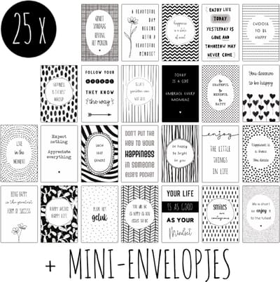 25x minikaartjes + envelopjes | JOY & HAPPINESS | kleine kaartjes / motivatiekaartjes