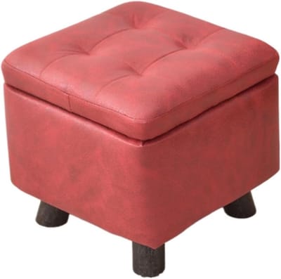 Moderne Voetenbank - Poef met opbergruimte - Extra zitplaats - Antislip voetjes - 30 x 30 x 30 cm - Rood