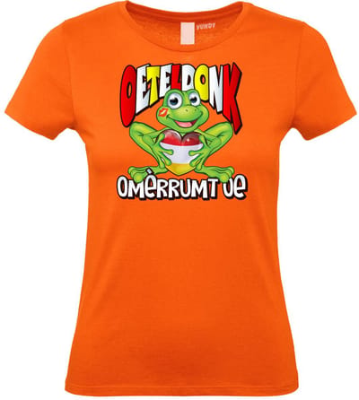 Dames t-shirt Oeteldonk Omèrrumt Oe | Carnavalskleding dames | Carnaval Kostuum | Foute Party | Oranje Dames | maat XS