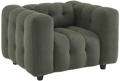 sweeek - 1-zits fauteuil in boucléstof met eucalyptushout en multiplex onderstel - leon