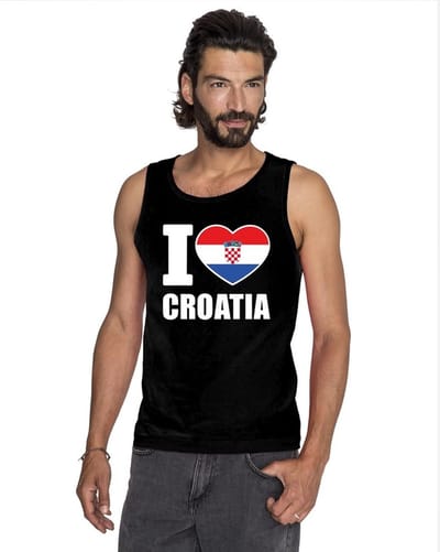 Zwart I love Kroatie supporter singlet shirt/ tanktop heren - Kroatisch shirt heren S