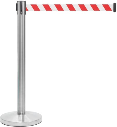 GJ Floors - Afzetpaal met trekband | Geborsteld Chroom - Rood-Wit - Hoogte: 92 cm - Lengte: 200 cm - Steel diameter: 5,1 cm