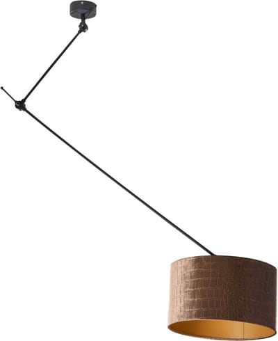 QAZQA blitz shade - Klassieke Hanglamp met kap - 1 lichts - Ø 35 cm - Zwart Goud - Woonkamer | Slaapkamer | Keuken