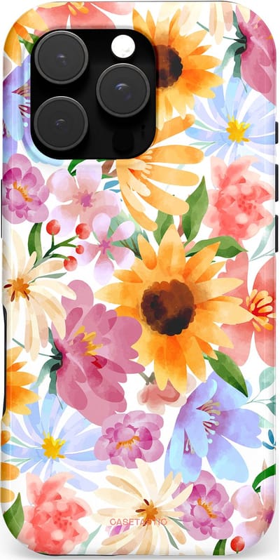 Casetastic hoesje geschikt voor Apple iPhone 18 Pro Max - Dubbellaagse bescherming - Aquarel Bloesem - Fashion Case - Lichtroze Lila Saliegroen