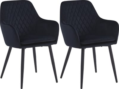 Colenis® - Laura Eetkamerstoel - Set Van 2 - Zwart - Velvet - Design - Industrieel - Met armleuning