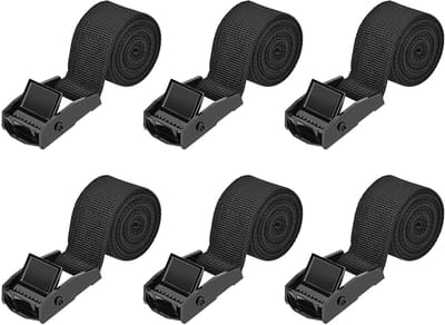 Sjorbanden, 6 stuks Spanbanden Kort met Ratel, Sjorbanden met Kliksluiting 0.5 m x 2,5 cm voor Auto, Bagagedrager, Fietsendrager, Surfen, Fiets (Zwart)