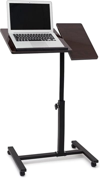 Laptoptafel op Wieltjes – In Hoogte Verstelbaar & Draaibaar – Met 2 Verstelbare Plateaus – Stabiel – Voor Bank & Bed (Zwart)