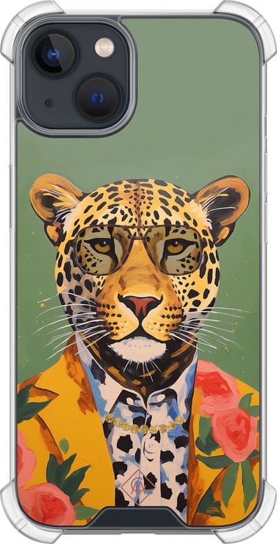 Casimoda® hoesje - Geschikt voor iPhone 13 Mini - Luipaard Hipster - Shockproof case - Extra sterk - TPU/polycarbonaat - Groen, Transparant