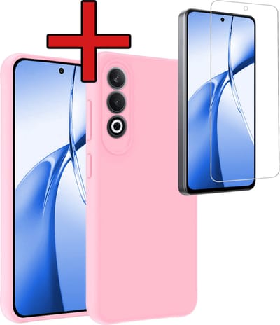 Hoesje - Met Screenprotector - Geschikt voor OnePlus Nord CE4 - Sterk & Shockproof - Telefoon Hoes - Back Cover - Siliconen Case - Telefoonhoes - Lichtroze