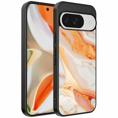 Geschikt voor Google Pixel 9 Pro XL Telefoonhoesje met marmer opdruk - TPU backcover case marble design - Oranje - Smartphonica geschikt voor Google Pixel 9 Pro XL