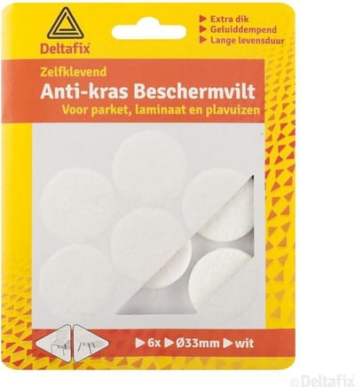 Deltafix Anti-krasvilt - 6x - wit - 33 mm - rond - zelfklevend - meubel beschermvilt
